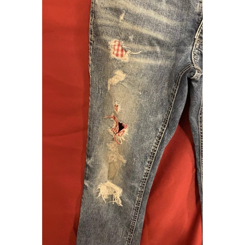 Outpost Makers Men's Size 30 x 32 Med Wash Straight Leg Patchwork Jeans Distress - Picture 3 of 11